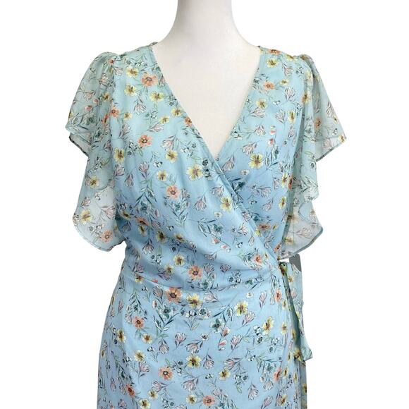 DREW Maggie Floral Wrap Dress Sz L Blue Ruffles Flounce Spring Cottagecore NWT - Picture 5 of 12